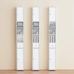 Colonne de Salle de Bain Étroite Hydrofuge avec Étagères et Tiroirs Réglables - Armoire Gain de Place Blanche