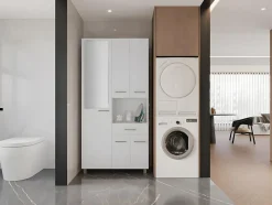 Colonne de salle de bain avec miroir sur pied - 180 cm - Blanc - MINELA
