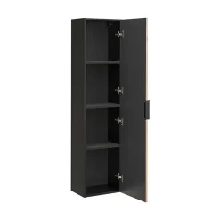 Colonne de salle de bain KINOKO 1 porte Finition lattes effet bois naturel et noir L35 x P25 x H140 cm Meuble suspendu