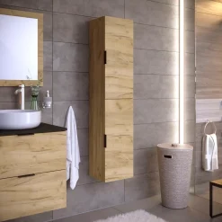 Colonne de salle de bain LYO 2 portes 140x30x27 cm chêne T-BATH