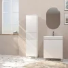 Colonne de Salle de Bain en Mélaminé Blanc - 35x32x150 cm - 2 Portes + 1 Tiroir