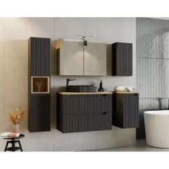 Colonne de salle de bain VANO 2 portes et 1 niche Noir mat L30 x P25 x H140 cm Meuble suspendu