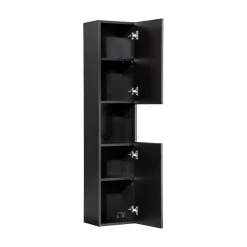 Colonne de salle de bain VANO 2 portes et 1 niche Noir mat L30 x P25 x H140 cm Meuble suspendu