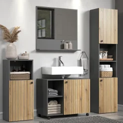 Colonne de salle de bain rainurée 2 portes, 2 niches H186 cm - PUREBLISS
