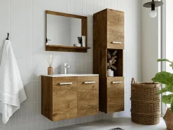 Colonne de salle de bain suspendue effet bois avec niche de rangement - L30 x P30 x H133 cm - MIELA II