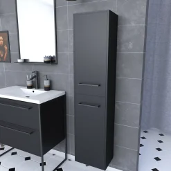 Colonne de salle de bain noir 30x35x150 cm avec 2 portes et poignées noir mat - STRUCTURA F050