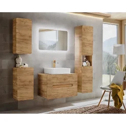 Colonne de salle de bain suspendue ERBANO 2 portes H170 cm Coloris chene clair