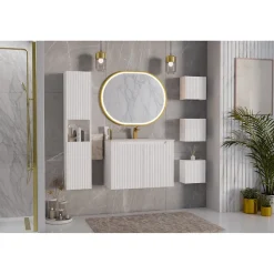 Colonne de salle de bain VANO 2 portes et 1 niche Blanc alpin L30 x H140 x P25 cm Meuble suspendu