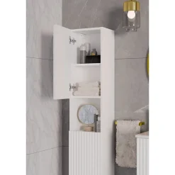 Colonne de salle de bain VANO 2 portes et 1 niche Blanc alpin L30 x H140 x P25 cm Meuble suspendu