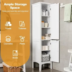 Colonne de Salle de Bain avec 2 Portes 5 étagères Dispositif Anti basculement Armoire Haute de Toilette Blanc