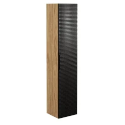 Colonne de salle de bain VELNIA 1 porte H170 cm Coloris chene clair et noir Meuble suspendu