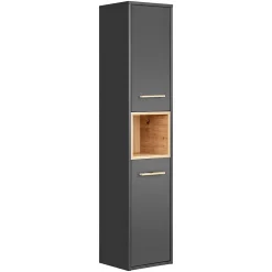 Colonne de salle de bain TALOKA 2 portes Gris anthracite et chene clair 170 cm Meuble suspendu