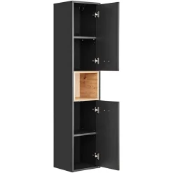 Colonne de salle de bain TALOKA 2 portes Gris anthracite et chene clair 170 cm Meuble suspendu
