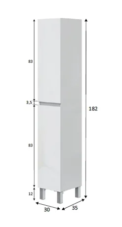 Colonne de salle de bain avec 2 portes sans poignée coloris blanc - Longueur 30 x Profondeur 35 x Hauteur 182 cm
