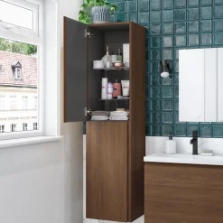 Colonne de salle de bains effet noyer 2 portes l.40 x H.160 x P.36 cm Levanna