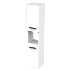 Colonne de salle de bains suspendue blanche l.30 x H.150 x P.30 cm, 2 portes amorties et 1 niche, Futurbath Pedro