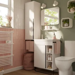 Colonne de salle de bains suspendue avec porte-serviettes blanc mat l.36 x H.115 x P.30 cm, GoodHome Maza