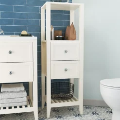 Colonne de salle de bains à poser 2 tiroirs et 2 niches blanc mat L.40 x H.120 x P.36 cm, GoodHome Perma
