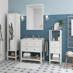 Colonne de salle de bains à poser 2 tiroirs et 2 niches blanc mat L.40 x H.120 x P.36 cm, GoodHome Perma