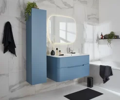 Colonne de salle de bains suspendue en mélaminé bleu mat l.35 x l.32 x H.160 cm, Alba