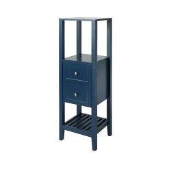 Colonne de salle de bains à poser 2 tiroirs et 2 niches bleu mat L.40 x H.120 x P.36 cm, GoodHome Perma