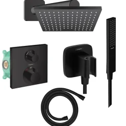 Colonne douche thermostatique HANSGROHE Ecostat Square Douche de tête Vernis Shape Flexible Isiflex Douchette Pulsify E noir mat