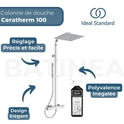 Colonne douche thermostatique IDEAL STANDARD Ceratherm C100 + Nettoyant BRIOCHIN Ecocert