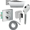 Colonne douche thermostatique HANSGROHE Ecostat Square Douche de tête Vernis Shape Flexible Metaflex Douchette Crometta chromé