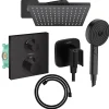 Colonne douche thermostatique HANSGROHE Ecostat Square Douche de tête Vernis Shape Flexible Designflex Douchette Pulsify noir mat