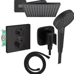 Colonne douche thermostatique HANSGROHE Ecostat Square Douche de tête Vernis Flexible Isiflex Douchette Vernis Blend noir