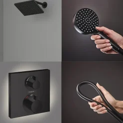 Colonne douche thermostatique HANSGROHE Ecostat Square Douche de tête Vernis Flexible Isiflex Douchette Vernis Blend noir