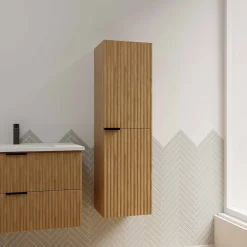 Colonne Façade Ondulee 35x30x120 cm - 2 Portes en MDF Decor Bois - MILO