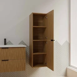 Colonne Façade Ondulee 35x30x120 cm - 2 Portes en MDF Decor Bois - MILO