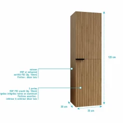 Colonne Façade Ondulee 35x30x120 cm - 2 Portes en MDF Decor Bois - MILO