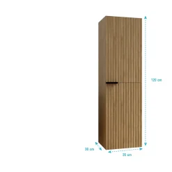 Colonne Façade Ondulee 35x30x120 cm - 2 Portes en MDF Decor Bois - MILO