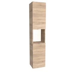 Colonne Meuble Salle de bain 165x35x30cm 2 portes couleur chêne COLO à fixer au mur