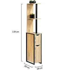 Colonne Meuble Wc Salle de Bain 2 Portes en Bois Design Industriel Marron 3 Etagères Toilettes