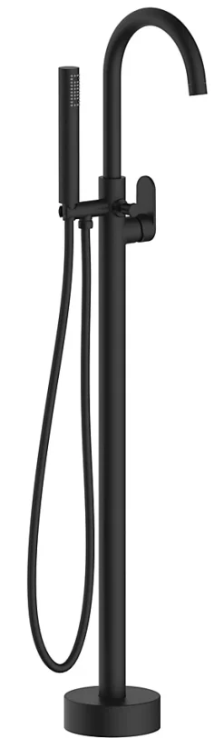Colonne mitigeur mécanique de baignoire îlot + flexible + douchette, H.113 cm, noir, Essebagno