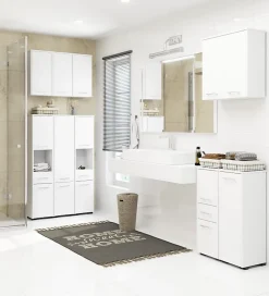 Colonne salle de bain, 2 armoires, 140 x 30 x 30 cm, blanc mat