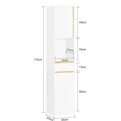 Colonne Salle de Bain 2 Portes, Tiroir, Compartiment et étagères Réglables, BZR80-W, SoBuy