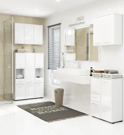 Colonne salle de bain, 140 x 30 x 30 cm, blanc mat, blanc brillant
