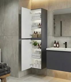 COLONNE salle de bain Armoire de rangement APOLLO LAQUE GRIS GRIS KIT