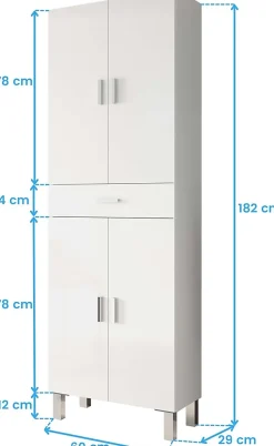 Colonne salle de bain avec 4 Portes coloris blanc brillant - 182 x 60 x 29 cm