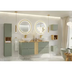Colonne salle de bain ELVINA 2 portes H140 cm Coloris vert sauge pastel Meuble suspendu