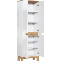 Colonne salle de bain ERMANO Chene clair et blanc brillant 60x187 cm 4 portes À poser