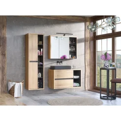 Colonne salle de bain MATT 170 cm Chene clair et gris anthracite Design suspendu moderne