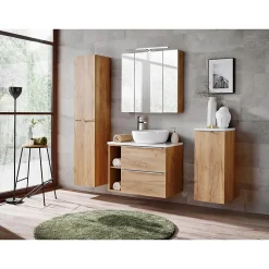 Colonne salle de bain NALYA 170 cm Chene clair Rangement vertical suspendu design