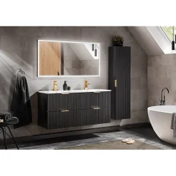 Colonne salle de bain NOXERA 1 porte Noir mat Design rainuré et poignées personnalisables