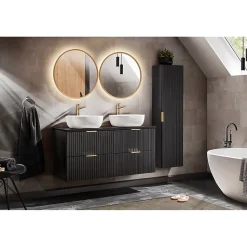 Colonne salle de bain NOXERA 1 porte Noir mat Design rainuré et poignées personnalisables