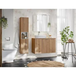 Colonne salle de bain VANO 2 portes et 1 niche Chene L30 x P25 x H140 cm Meuble suspendu